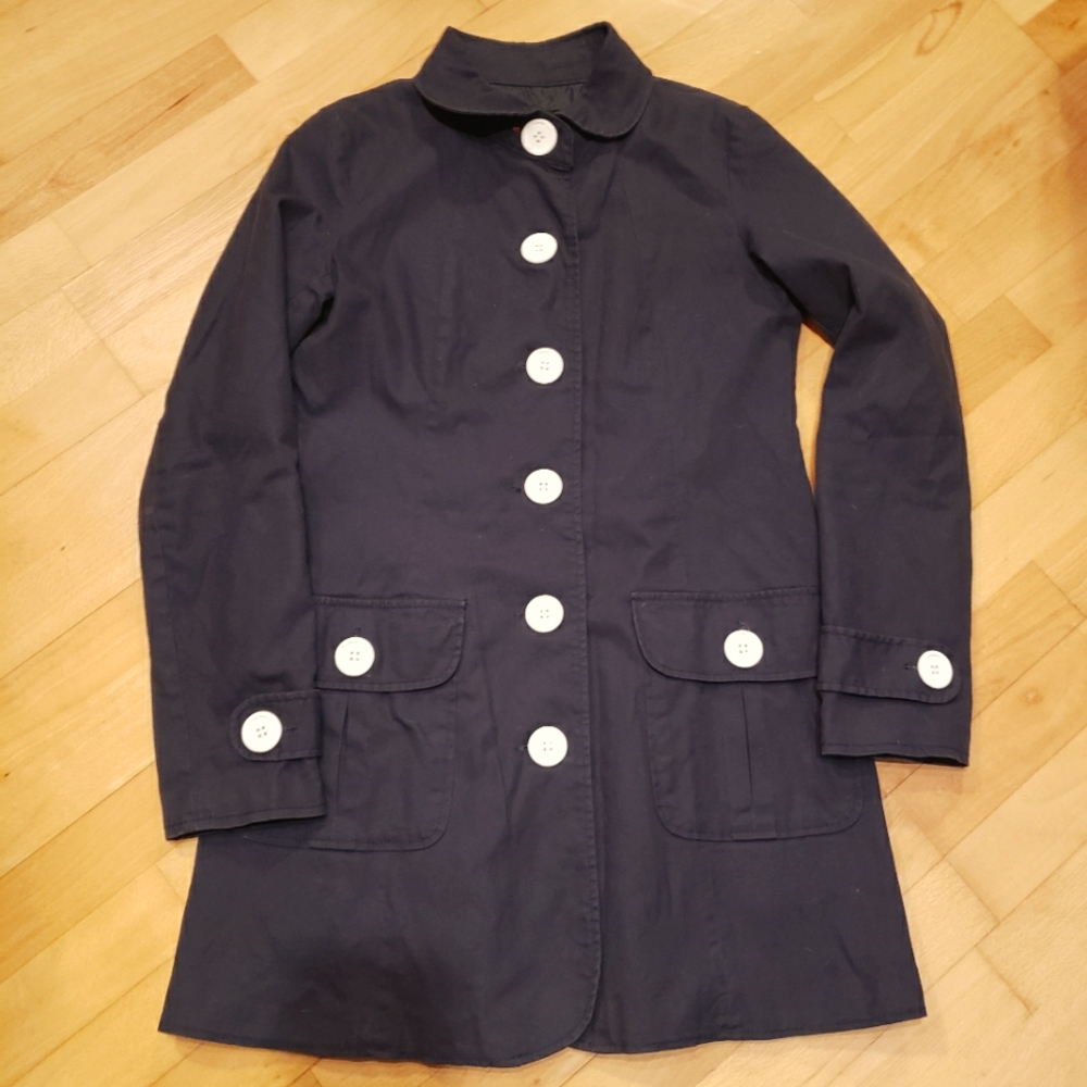 BB Dakota navy blue cotton button front trench coat